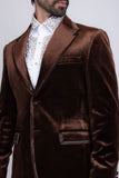 Barabas Wholesale Men's Velvet Shiny Design Notch Lapel Blazer 5BL18 Coffee