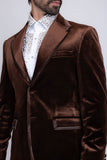 Barabas Wholesale Men's Velvet Shiny Design Notch Lapel Blazer 5BL18 Coffee