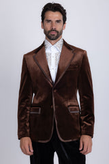 Barabas Wholesale Men's Velvet Shiny Design Notch Lapel Blazer 5BL18 Coffee