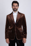 Barabas Wholesale Men's Velvet Shiny Design Notch Lapel Blazer 5BL18 Coffee