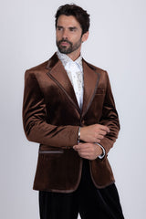 Barabas Wholesale Men's Velvet Shiny Design Notch Lapel Blazer 5BL18 Coffee