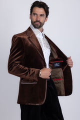 Barabas Wholesale Men's Velvet Shiny Design Notch Lapel Blazer 5BL18 Coffee