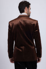 Barabas Wholesale Men's Velvet Shiny Design Notch Lapel Blazer 5BL18 Coffee