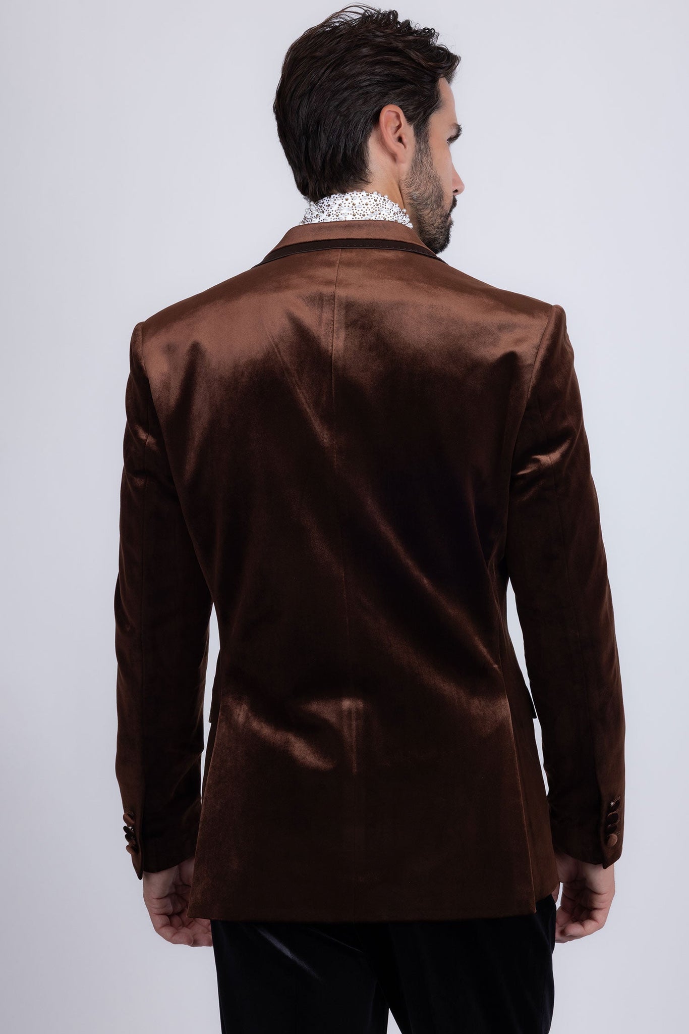 Barabas Wholesale Men's Velvet Shiny Design Notch Lapel Blazer 5BL18 Coffee