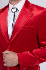 Barabas Wholesale Men's Velvet Shiny Design Notch Lapel Blazer 5BL18 Red