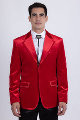 Barabas Wholesale Men's Velvet Shiny Design Notch Lapel Blazer 5BL18 Red