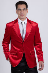 Barabas Wholesale Men's Velvet Shiny Design Notch Lapel Blazer 5BL18 Red
