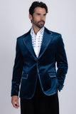Barabas Wholesale Men's Velvet Shiny Design Notch Lapel Blazer 5BL18 Teal