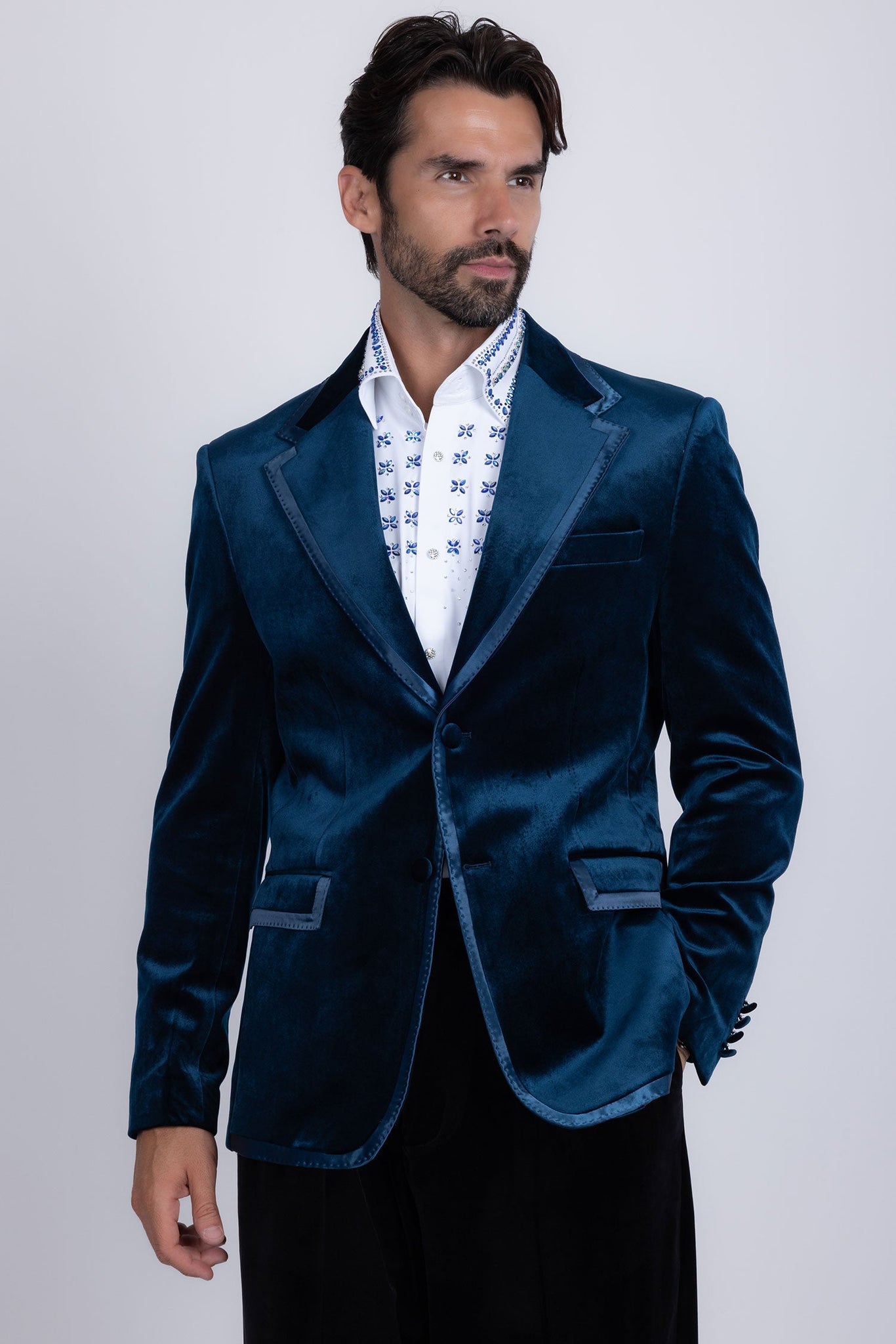 Barabas Wholesale Men's Velvet Shiny Design Notch Lapel Blazer 5BL18 Teal