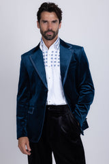 Barabas Wholesale Men's Velvet Shiny Design Notch Lapel Blazer 5BL18 Teal
