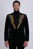 Barabas Wholesale Men's Pearl Geometric Design Peak Lapel Blazer 5BL19 Black Gold