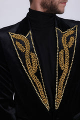 Barabas Wholesale Men's Pearl Geometric Design Peak Lapel Blazer 5BL19 Black Gold