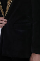 Barabas Wholesale Men's Pearl Geometric Design Peak Lapel Blazer 5BL19 Black Gold