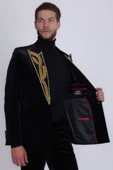 Barabas Wholesale Men's Pearl Geometric Design Peak Lapel Blazer 5BL19 Black Gold