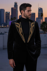 Barabas Wholesale Men's Pearl Geometric Design Peak Lapel Blazer 5BL19 Black Gold