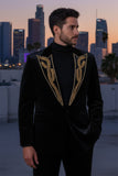 Barabas Wholesale Men's Pearl Geometric Design Peak Lapel Blazer 5BL19 Black Gold