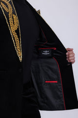 Barabas Wholesale Men's Pearl Geometric Design Peak Lapel Blazer 5BL19 Black Gold