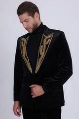 Barabas Wholesale Men's Pearl Geometric Design Peak Lapel Blazer 5BL19 Black Gold