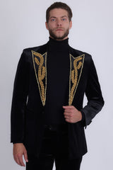 Barabas Wholesale Men's Pearl Geometric Design Peak Lapel Blazer 5BL19 Black Gold