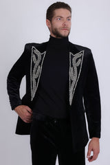 Barabas Wholesale Men's Pearl Geometric Design Peak Lapel Blazer 5BL19 Black Silver