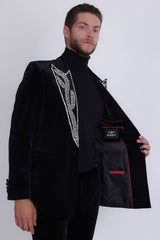 Barabas Wholesale Men's Pearl Geometric Design Peak Lapel Blazer 5BL19 Black Silver