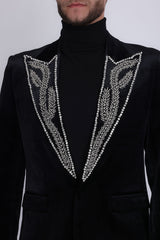 Barabas Wholesale Men's Pearl Geometric Design Peak Lapel Blazer 5BL19 Black Silver