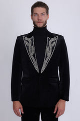 Barabas Wholesale Men's Pearl Geometric Design Peak Lapel Blazer 5BL19 Black Silver