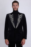 Barabas Wholesale Men's Pearl Geometric Design Peak Lapel Blazer 5BL19 Black Silver