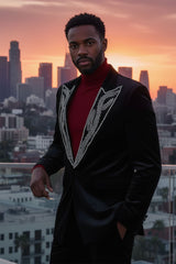 Barabas Wholesale Men's Pearl Geometric Design Peak Lapel Blazer 5BL19 Black Silver