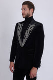 Barabas Wholesale Men's Pearl Geometric Design Peak Lapel Blazer 5BL19 Black Silver
