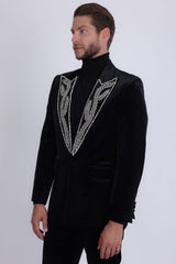 Barabas Wholesale Men's Pearl Geometric Design Peak Lapel Blazer 5BL19 Black Silver