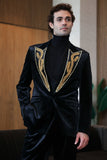 Barabas Wholesale Men's Pearl Geometric Design Peak Lapel Blazer 5BL19 Black Gold