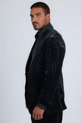 Barabas Wholesale Men's Velvet Rhinestones Design Peak Lapel Blazer 5BL20 Black Black