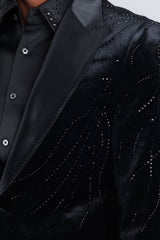 Barabas Wholesale Men's Velvet Rhinestones Design Peak Lapel Blazer 5BL20 Black Black
