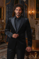 Barabas Wholesale Men's Velvet Rhinestones Design Peak Lapel Blazer 5BL20 Black Silver