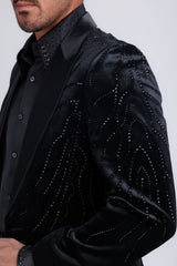 Barabas Wholesale Men's Velvet Rhinestones Design Peak Lapel Blazer 5BL20 Black Black