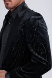 Barabas Wholesale Men's Velvet Rhinestones Design Peak Lapel Blazer 5BL20 Black Black