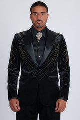 Barabas Wholesale Men's Velvet Rhinestones Design Peak Lapel Blazer 5BL20 Black Gold