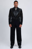 Barabas Wholesale Men's Velvet Rhinestones Design Peak Lapel Blazer 5BL20 Black Gold