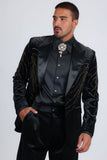 Barabas Wholesale Men's Velvet Rhinestones Design Peak Lapel Blazer 5BL20 Black Gold