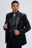 Barabas Wholesale Men's Velvet Rhinestones Design Peak Lapel Blazer 5BL20 Black Gold
