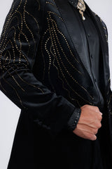 Barabas Wholesale Men's Velvet Rhinestones Design Peak Lapel Blazer 5BL20 Black Gold