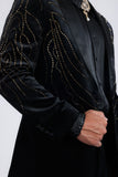 Barabas Wholesale Men's Velvet Rhinestones Design Peak Lapel Blazer 5BL20 Black Gold