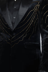 Barabas Wholesale Men's Velvet Rhinestones Design Peak Lapel Blazer 5BL20 Black Gold