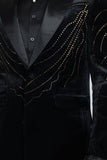 Barabas Wholesale Men's Velvet Rhinestones Design Peak Lapel Blazer 5BL20 Black Gold