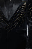 Barabas Wholesale Men's Velvet Rhinestones Design Peak Lapel Blazer 5BL20 Black Gold