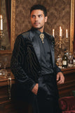 Barabas Wholesale Men's Velvet Rhinestones Design Peak Lapel Blazer 5BL20 Black Gold