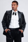 Barabas Wholesale Men's Velvet Rhinestones Design Peak Lapel Blazer 5BL20 Black Silver
