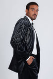 Barabas Wholesale Men's Velvet Rhinestones Design Peak Lapel Blazer 5BL20 Black Silver