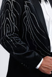 Barabas Wholesale Men's Velvet Rhinestones Design Peak Lapel Blazer 5BL20 Black Silver